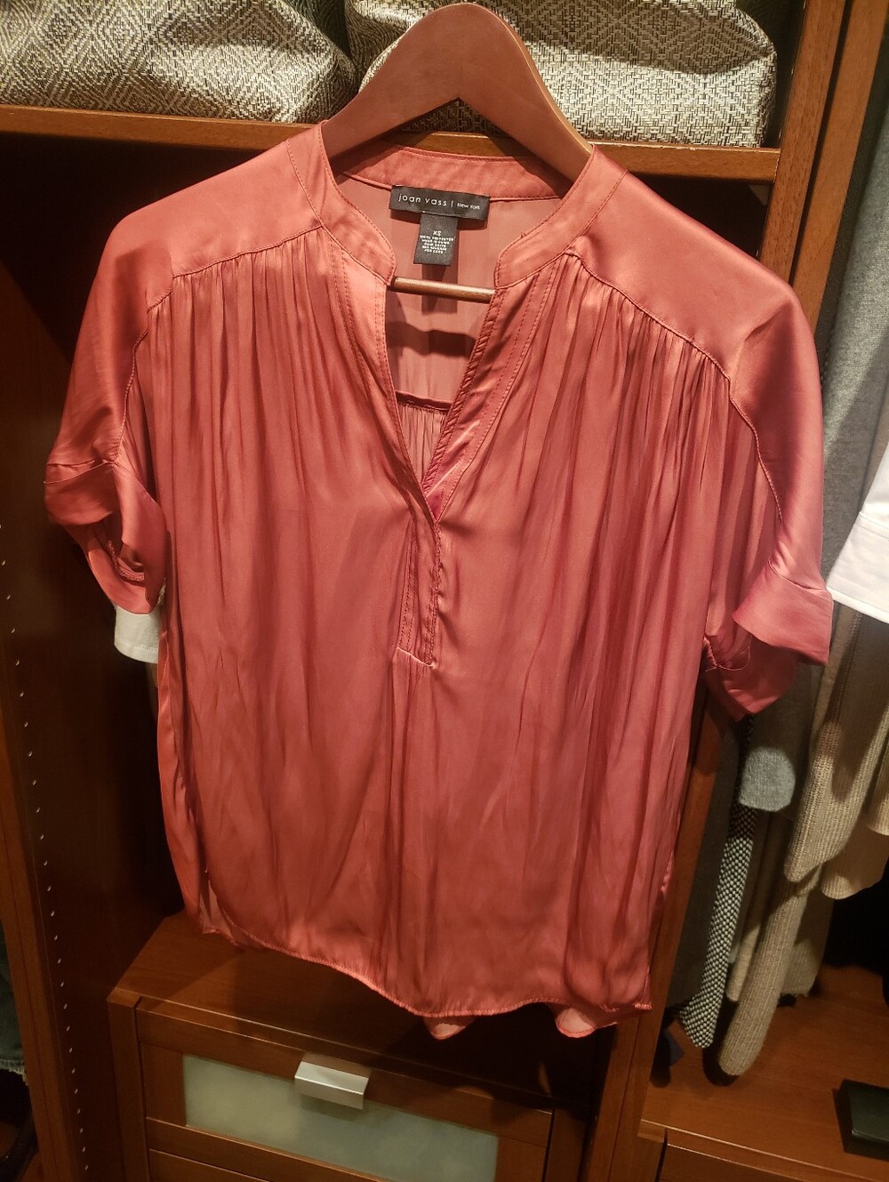 Satin Silk Short Sleeve Blouse Size XS